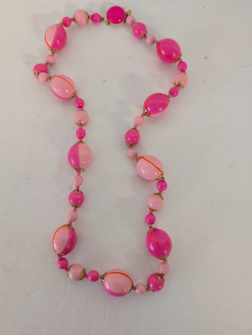 Vintage 1960 Hot Pink Two-Row Statement Beaded Necklace - Women Jewelry - Picture 3 of 4